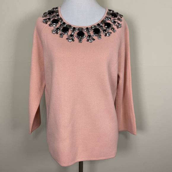 Ann Taylor pink jeweled wool knit top